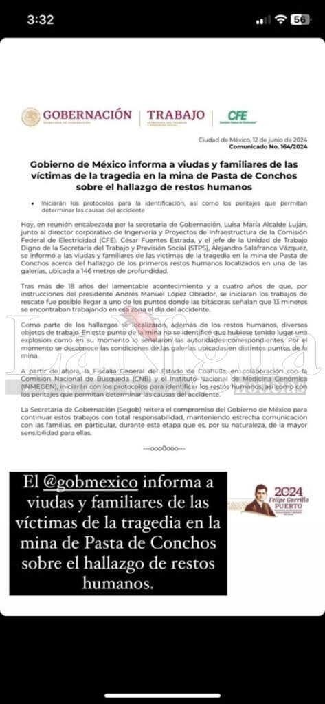 Encuentran restos de mineros de Pasta de Conchos