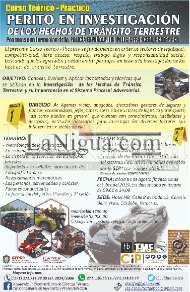 CURSO “PERITO EN INVESTIGACIÓN DE LOS HECHOS DE TRANSITO TERRESTRE”