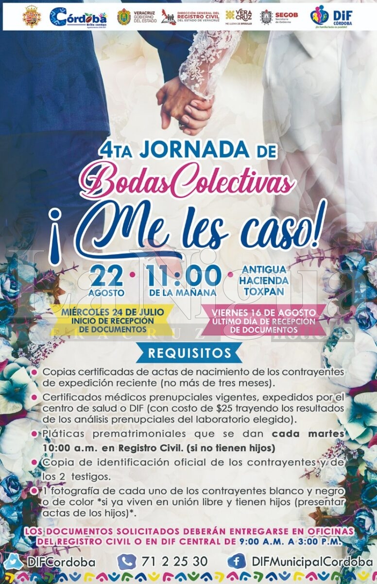 Invita DIF a la 4ta Jornada de Bodas Colectivas ¡Me les caso! 2019