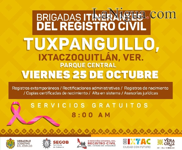 Brigadas del Registro Civil y Salud llegan este fin de semana a Tuxpanguillo y Cuautlapan