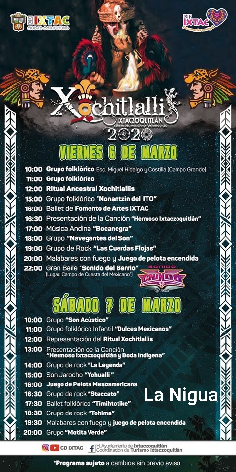 Listo el programa cultural y artístico para Xochitlallis 2020