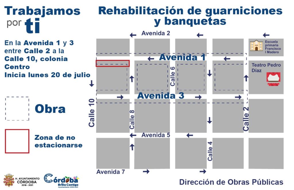 Inician este lunes trabajos de mejoramiento de banquetas en el centro de Córdoba