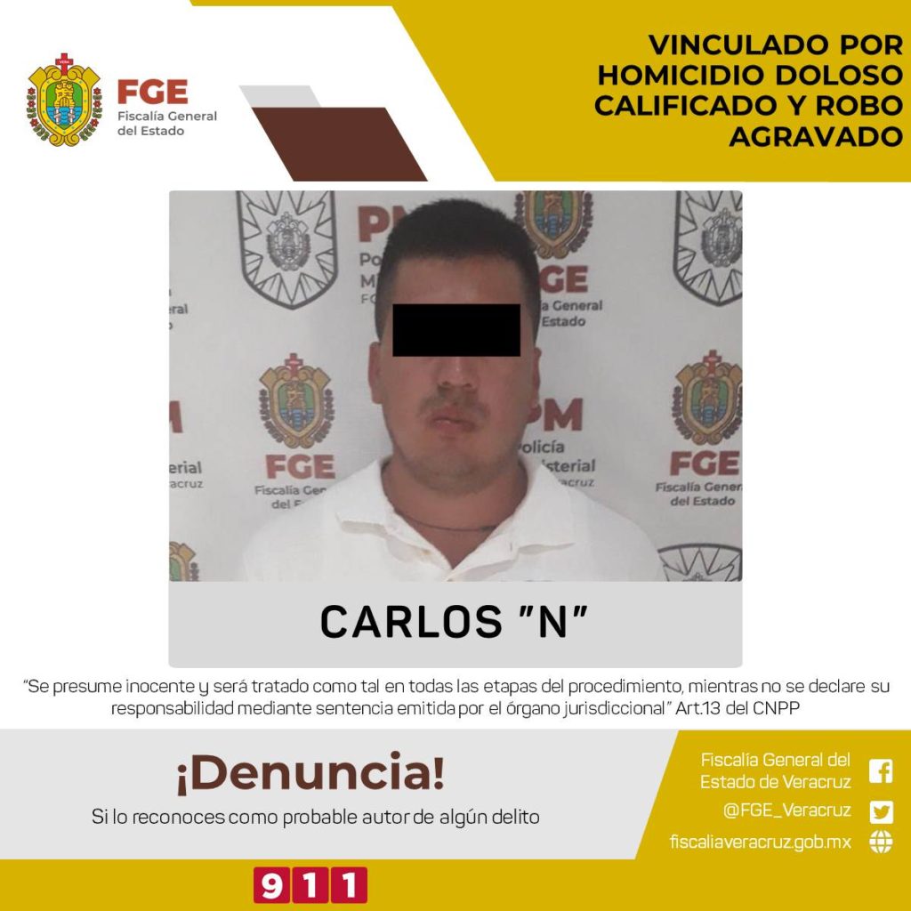 Obtiene Fiscalía Regional Córdoba vinculación a proceso por homicidio doloso calificado y robo agravado.