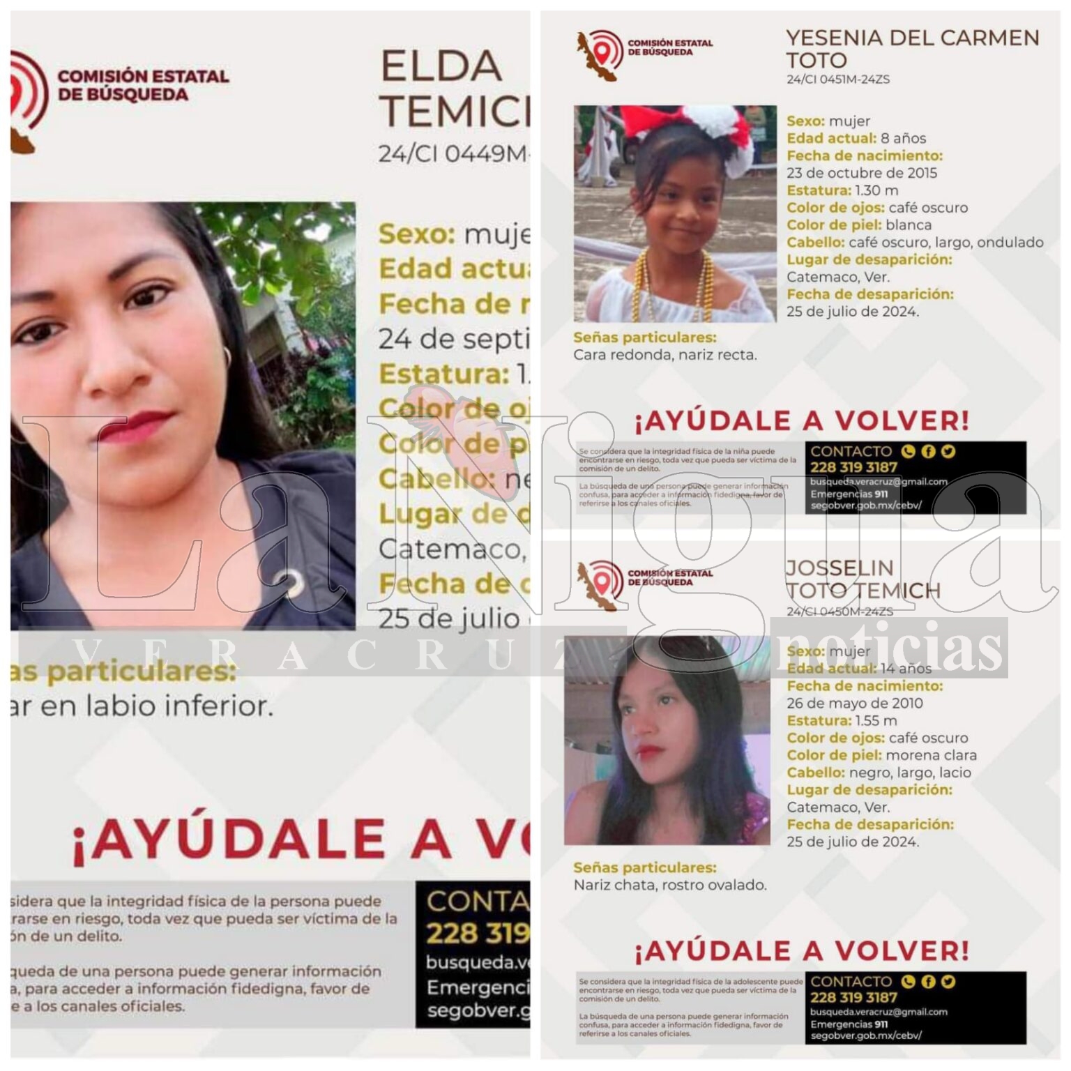 Desaparecen tres mujeres en Catemaco, entre ellas, dos menores de edad.