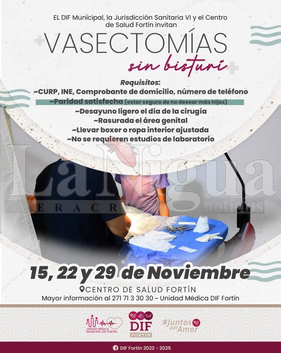 DIF Fortín invita a la Jornada de Vasectomías sin Bisturí gratuitas