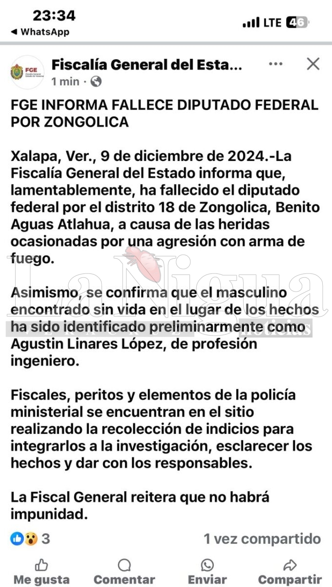 Fallece Benito Aguas, por heridas recibidas