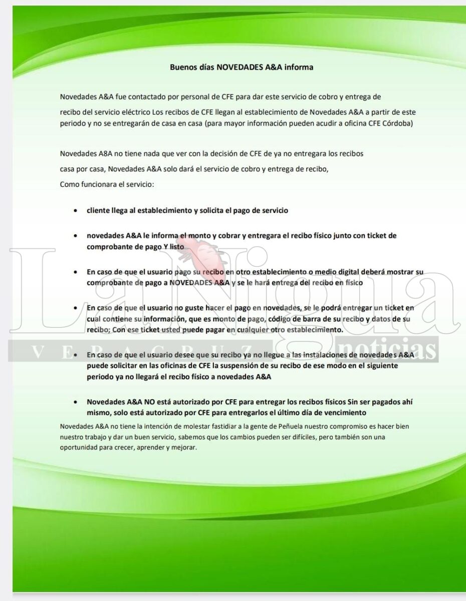 Sin avisar CFE cambia método para repartir recibos en Peñuela