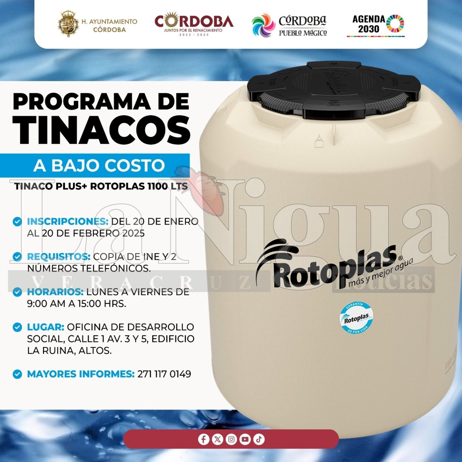 Desarrollo Social invita al Programa de Tinacos a Bajo Costo