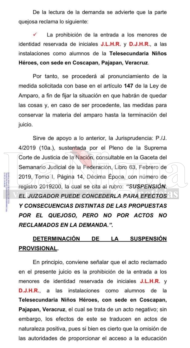 Conceden suspensión provisional a menores expulsados de telesecundaria en el municipio de Pajapan, Veracruz. 2 img 20250507 wa00298641423552552395057