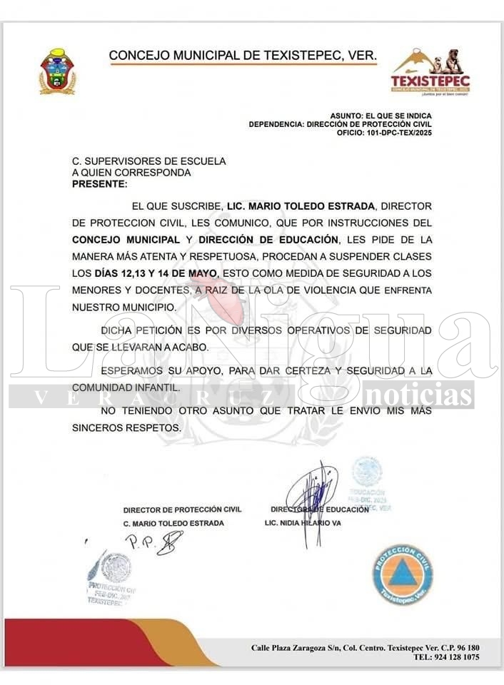 Suspenden clases en Texistepec por ola de violencia: autoridades priorizan la seguridad de estudiantes y docentes. 2 img 20250512 wa01022476592334029842766