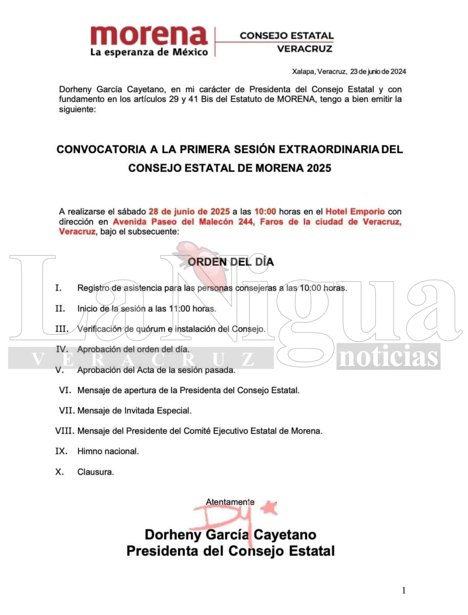 MORENA Veracruz celebrará su primera sesión extraordinaria del Consejo Político Estatal este sábado