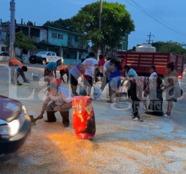 Rapiña de maíz en Coatzacoalcos tras accidente de tráiler en zona portuaria. 3 img 20250709 wa00221498173303866933907