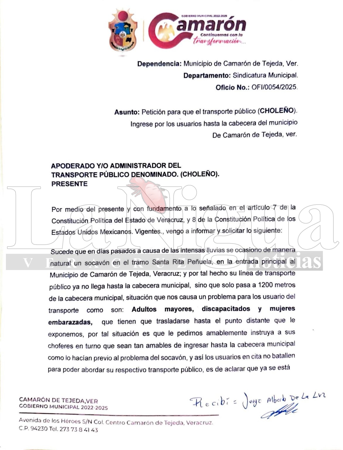 Gobierno de Camarón de Tejeda gestiona ingreso de autobuses al centro de la cabecera municipal