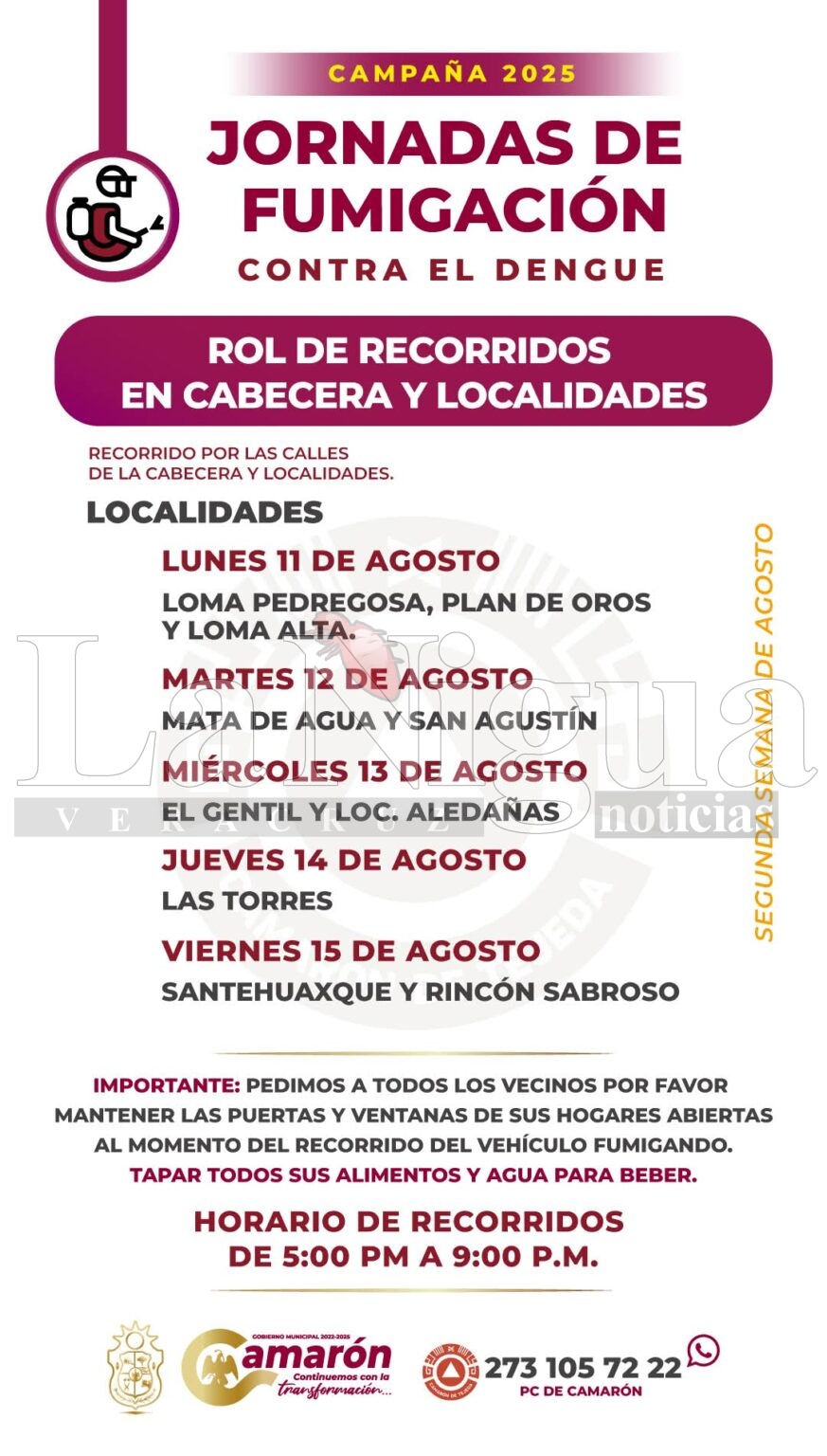 Camarón de Tejeda anuncia jornada de fumigación contra mosquitos transmisores de dengue, zika y chikungunya