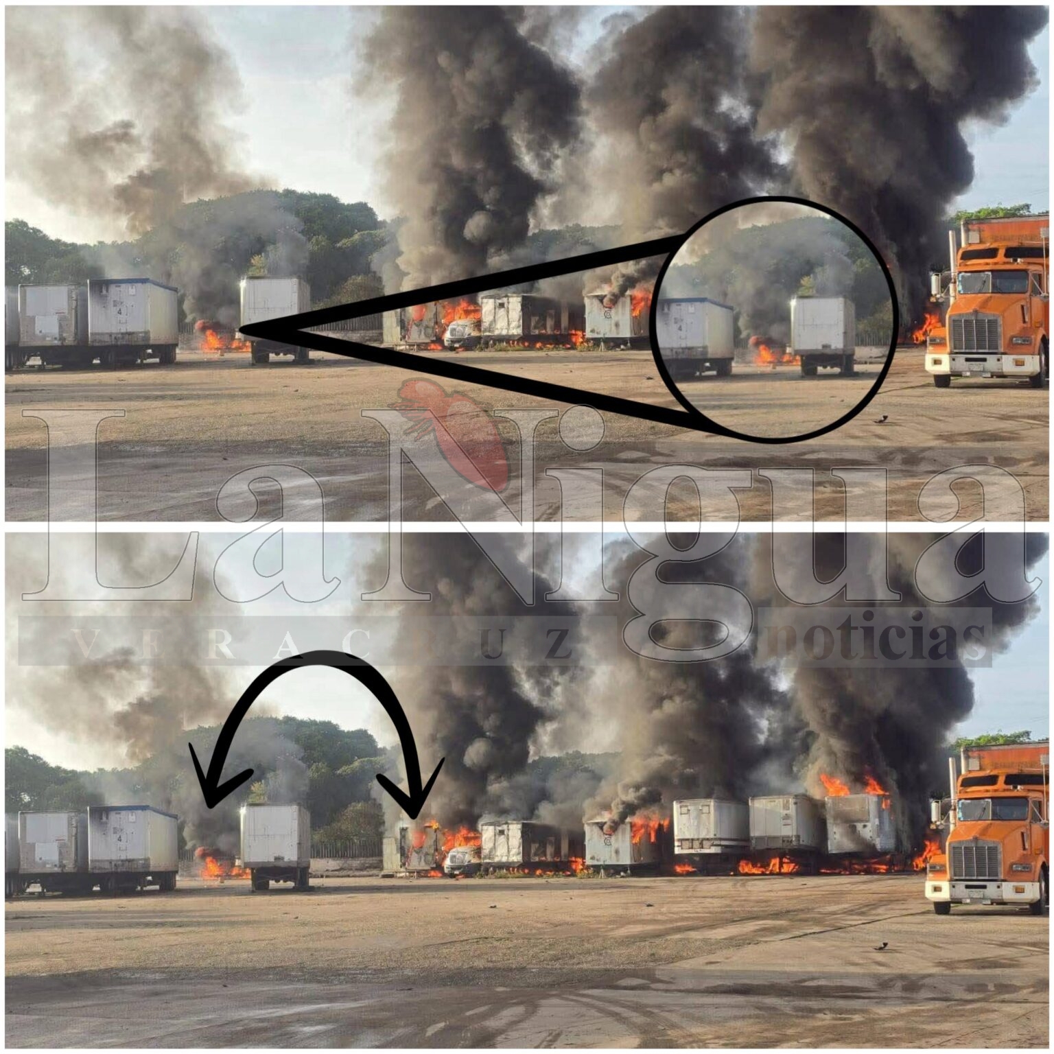 Incongruencias marcan la versión oficial sobre el incendio en parque de tráilers de Coatzacoalcos.