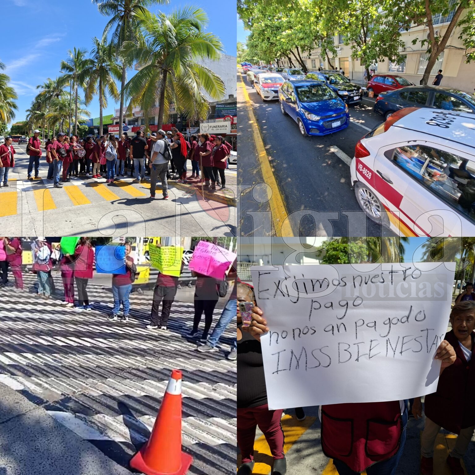 Trabajadores de limpieza del Hospital Regional de Veracruz y el Hospital Infantil bloquean calle por falta de pago
