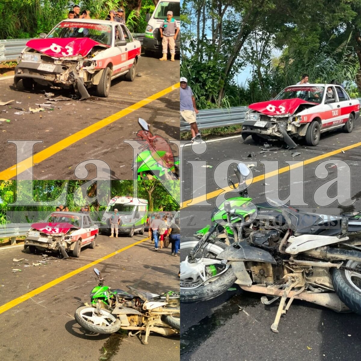 Motociclista resulta lesionado tras chocar contra taxi en la carretera Gutiérrez Zamora–Tecolutla