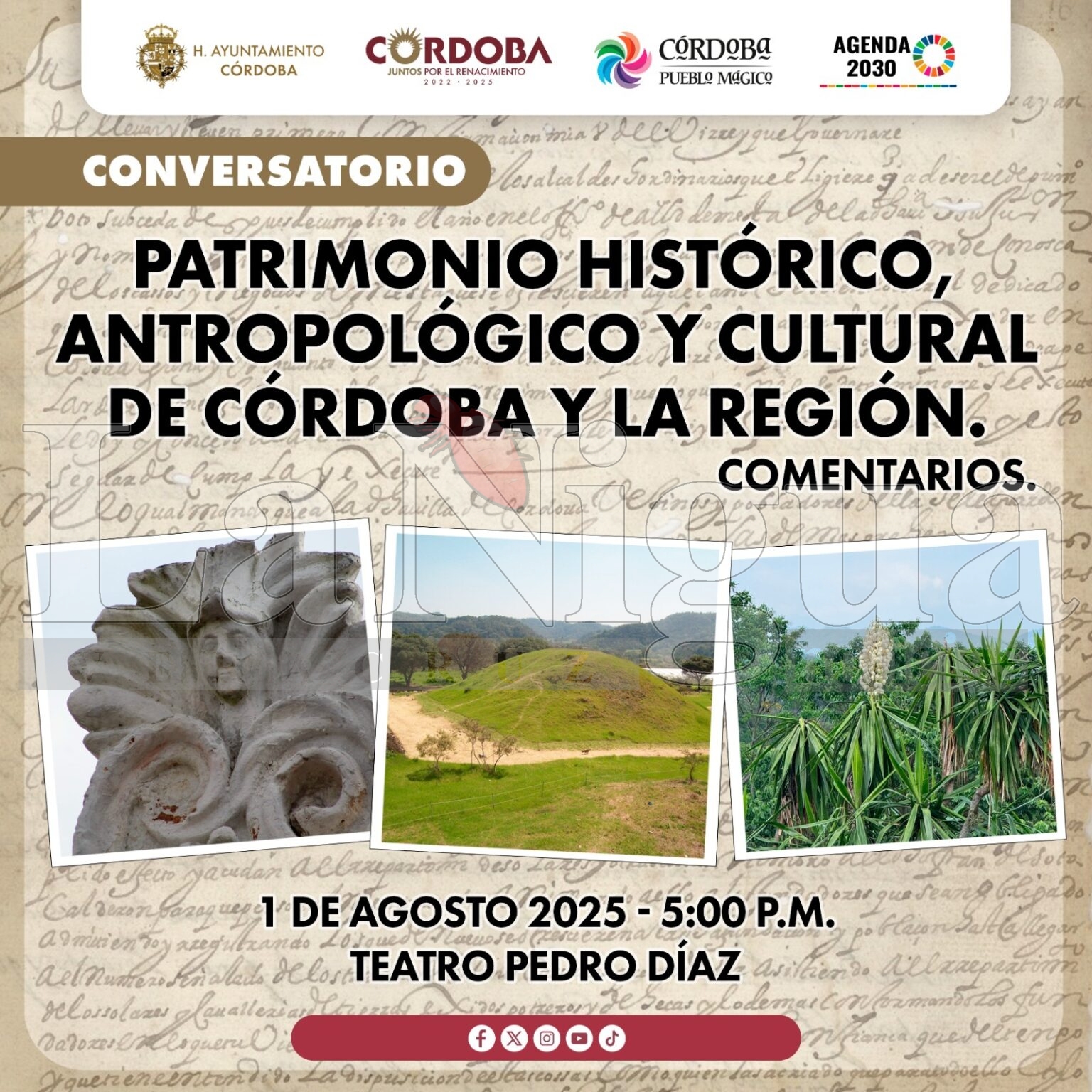 Invita Ayuntamiento al conversatorio “Patrimonio histórico, antropológico y cultural de Córdoba y la región”