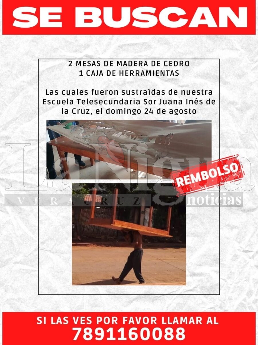 Roban mobiliario de telesecundaria en Soteapan; piden apoyo para localizar mesas.