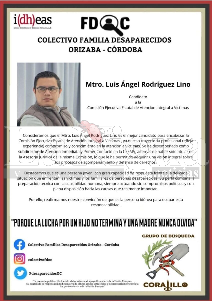 Colectivo de desaparecidos respalda a Luis Ángel Rodríguez para encabezar la CEEAIV