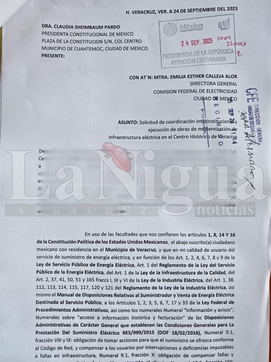 Empresarios piden a Claudia Sheinbaum intervenga ante fallas de CFE en Centro Histórico de Veracruz