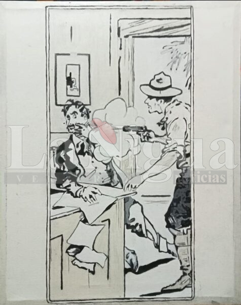 Fotografía 1: Viñeta que representa la muerte de Albert H. Lawrence publicada en el periódico The Spectador, Ozark, Arkansas, 1913.