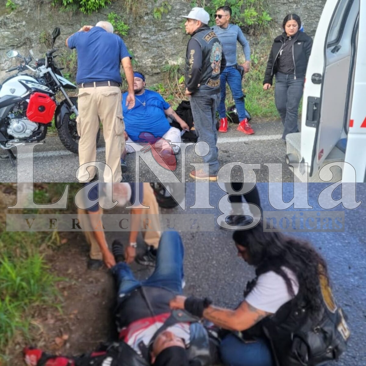 Aparatoso accidente de motociclistas rumbo al Tecolutla Moto Fest en Gutiérrez Zamora