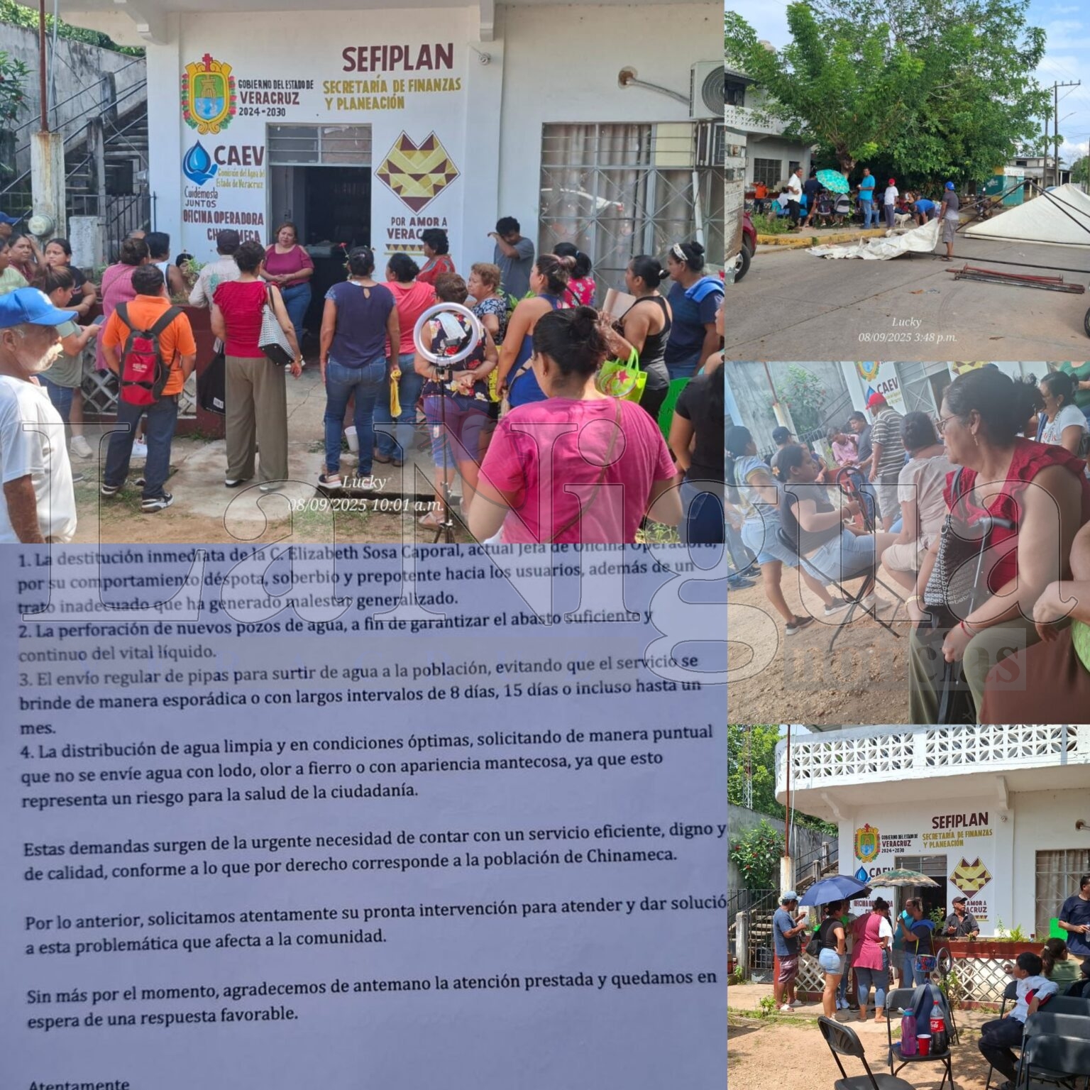 Pobladores de Chinameca exigen destitución de jefa de CMAS y solución inmediata a crisis de agua.