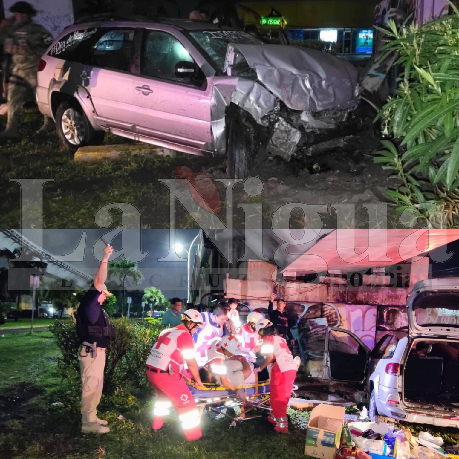 Queda prensado tras chocar con puente en Boca del Río