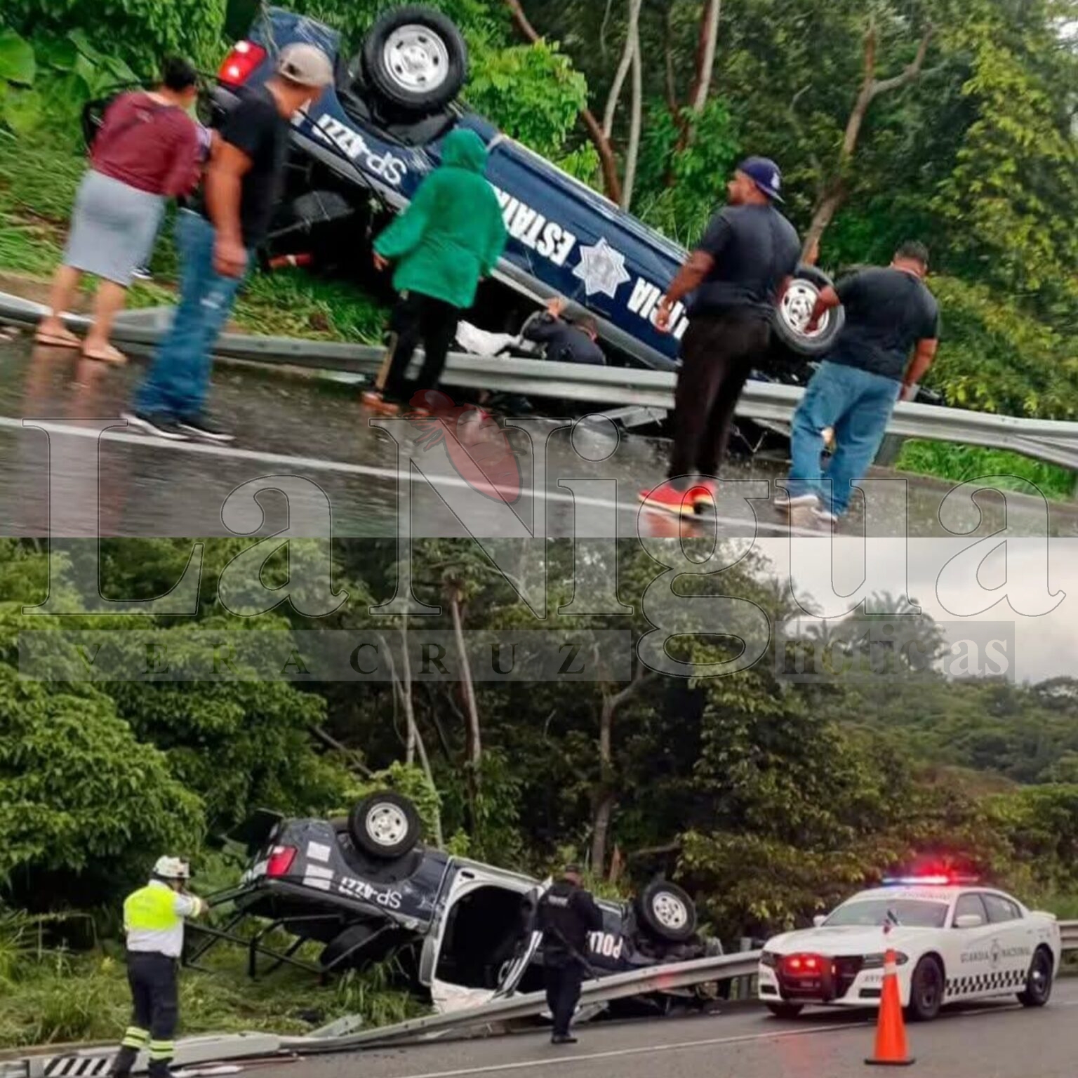 Patrulla estatal se vuelca en la supercarretera Las Choapas–Ocozocoautla