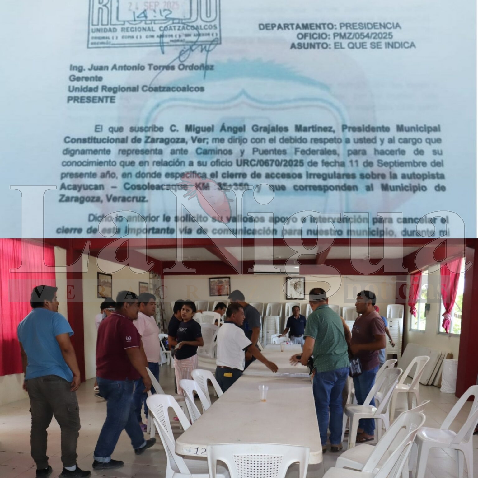 Alcalde de Zaragoza gestiona ante CAPUFE la apertura de accesos en la autopista Acayucan–Cosoleacaque.