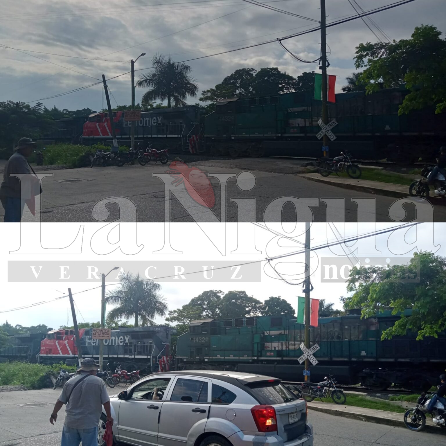 Se queda detenido el tren en el cruce de Río Seco