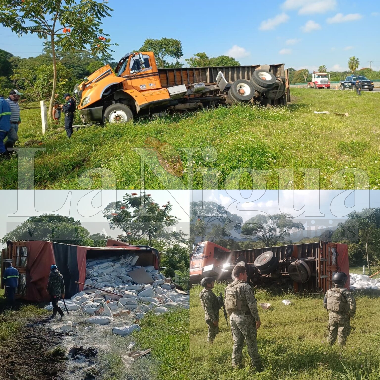 Vuelca tractocamión cargado con harina en la autopista Córdoba–Veracruz: hay una persona lesionada.