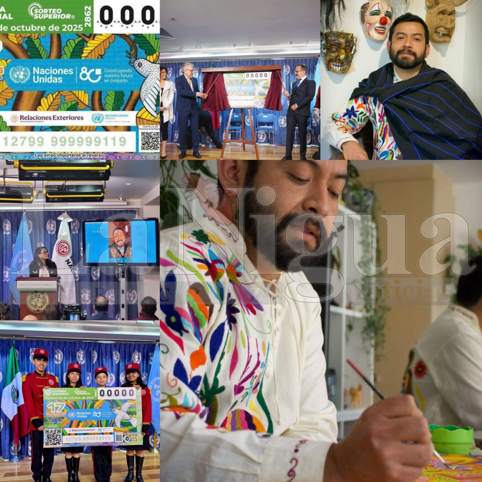 Veracruzano mixteco autor de la obra que ilustra el billete de la Lotería Nacional por la paz para la ONU