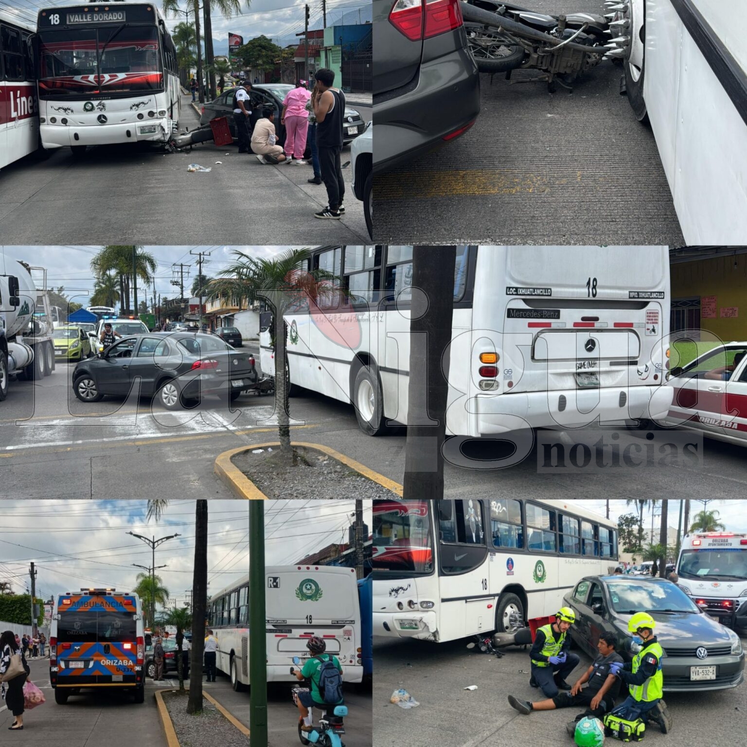 Choque múltiple en Orizaba deja un motociclista lesionado y tres vehículos dañados