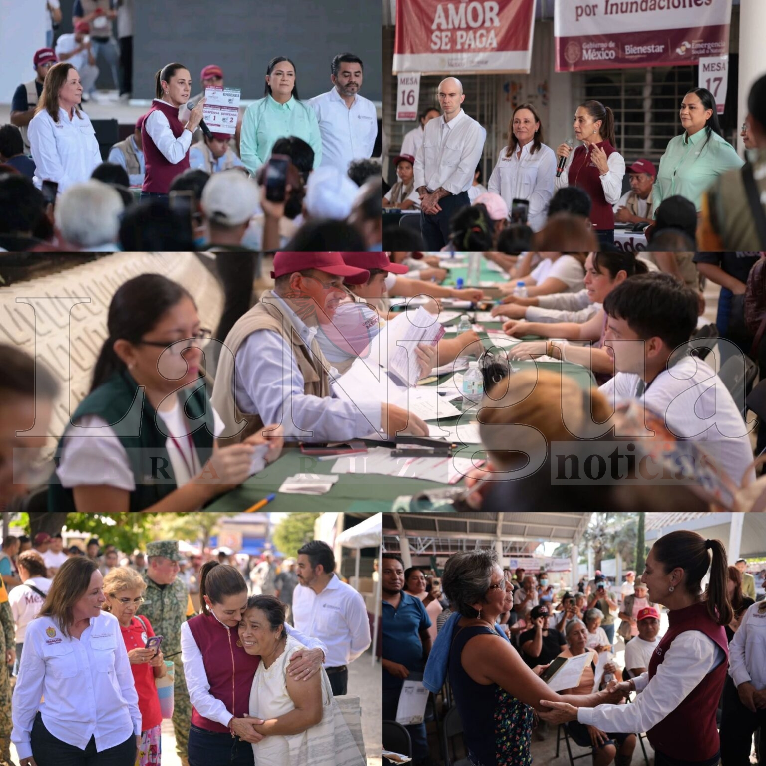Sheinbaum supervisa entrega de apoyos en Poza Rica tras inundaciones del río Cazones