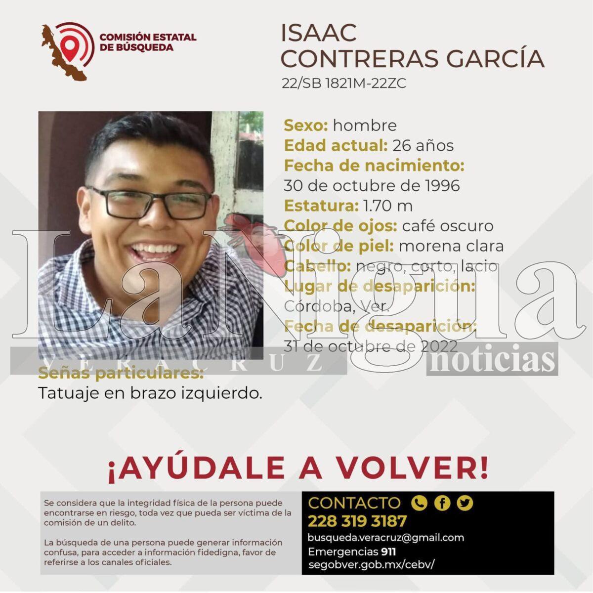 Solicitan apoyo para localizar a Isaac Contreras García