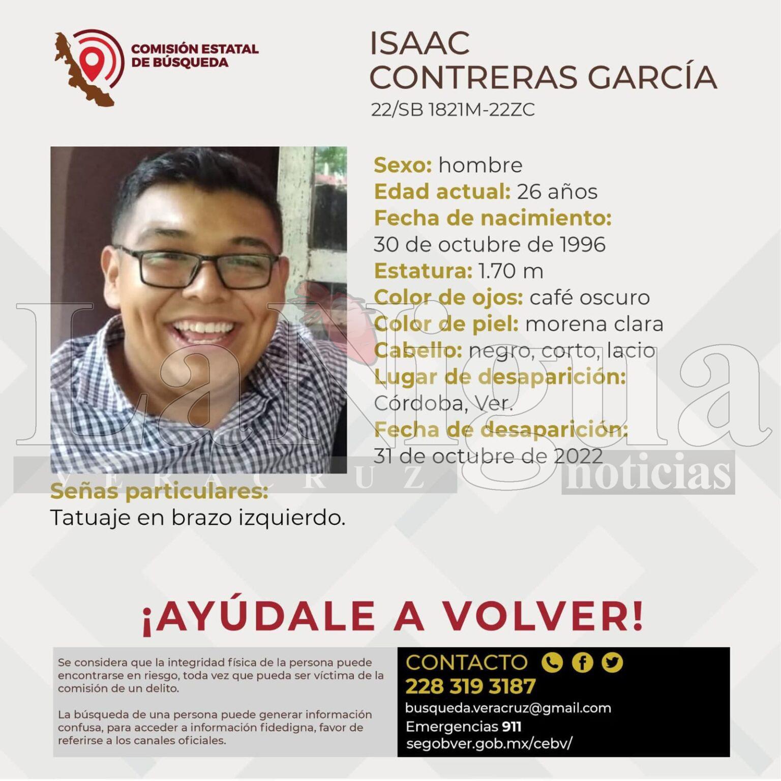 Solicitan apoyo para localizar a Isaac Contreras García