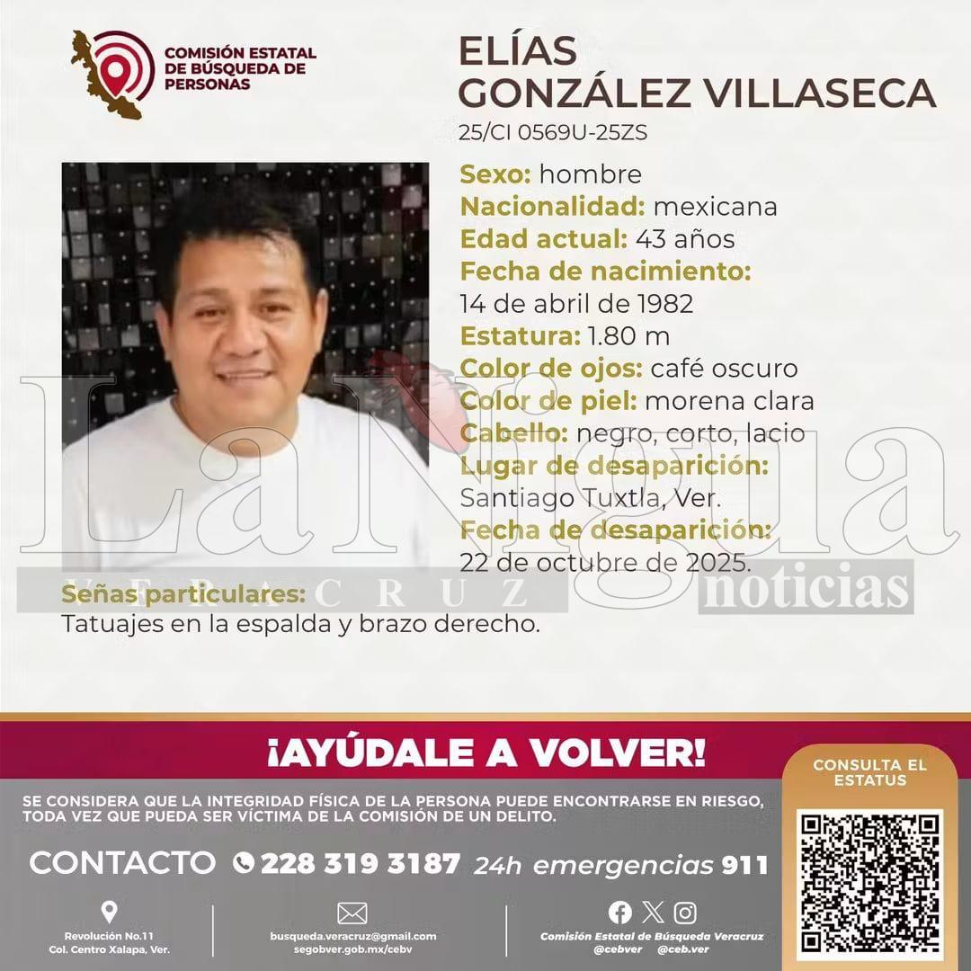 Emiten ficha de búsqueda por desaparición de Elías González Villaseca, ex candidato a la alcaldía de #SantiagoTuxtla