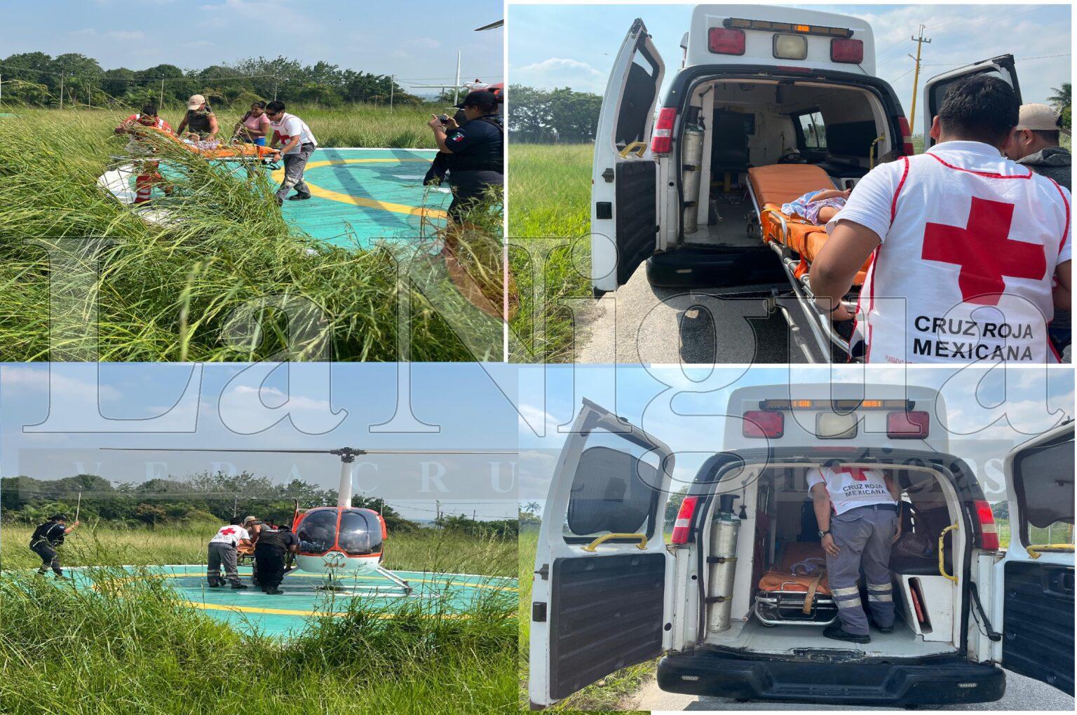 Trasladan en helicóptero a niña lesionada en accidente accidente de moto, en Las Choapas