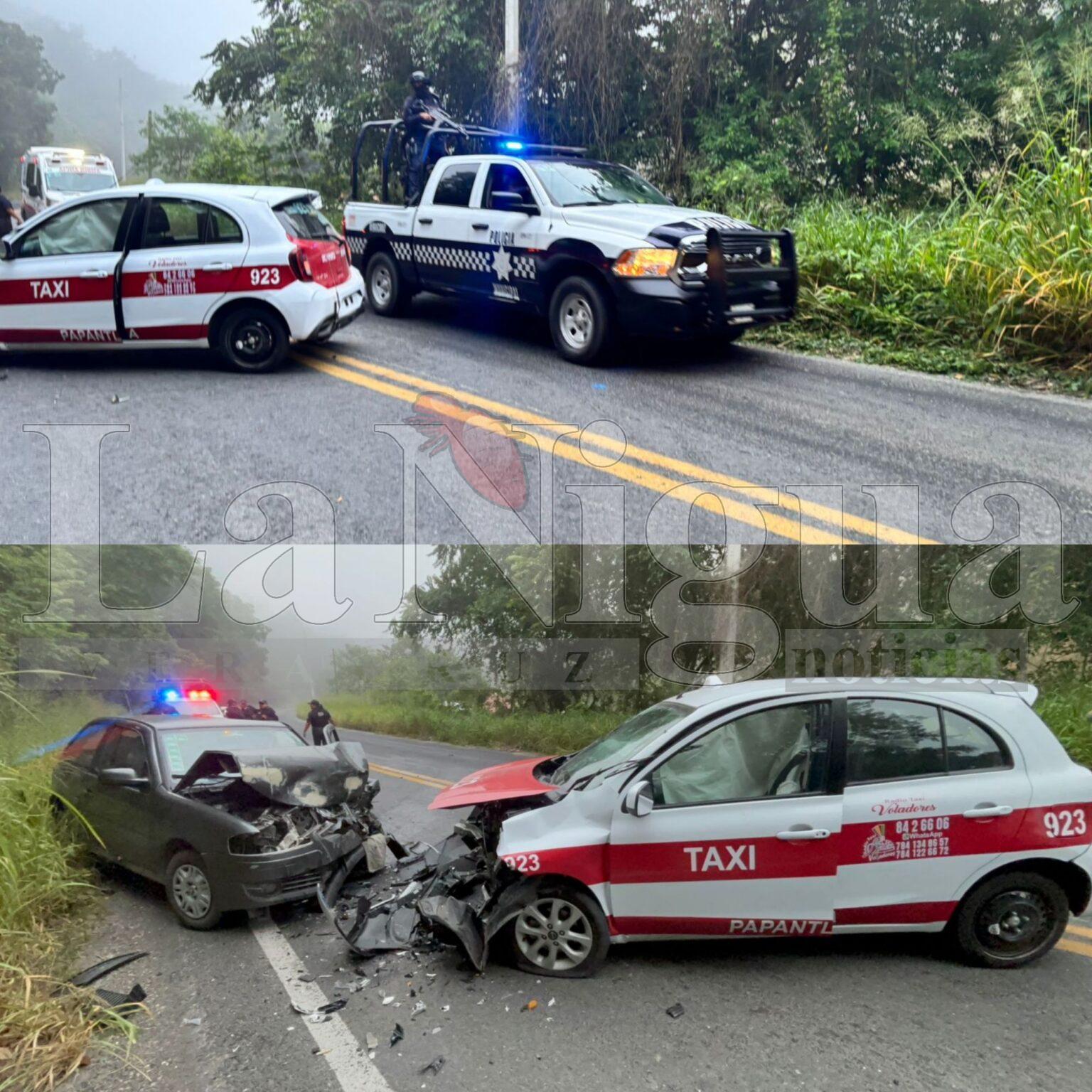 Imprudente taxista provoca fuerte accidente en la carretera Papantla–Poza Rica