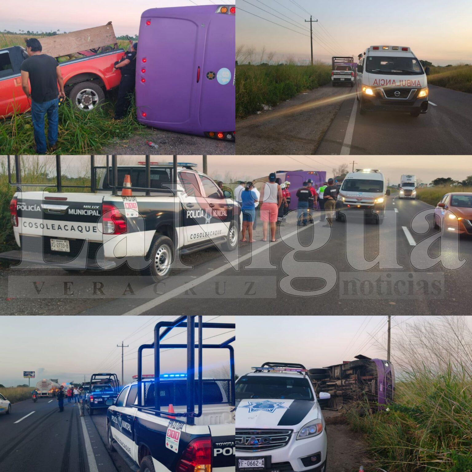 CHOQUE TERMINA EN VOLCADURA DE AUTOBÚS EN LAS MATAS