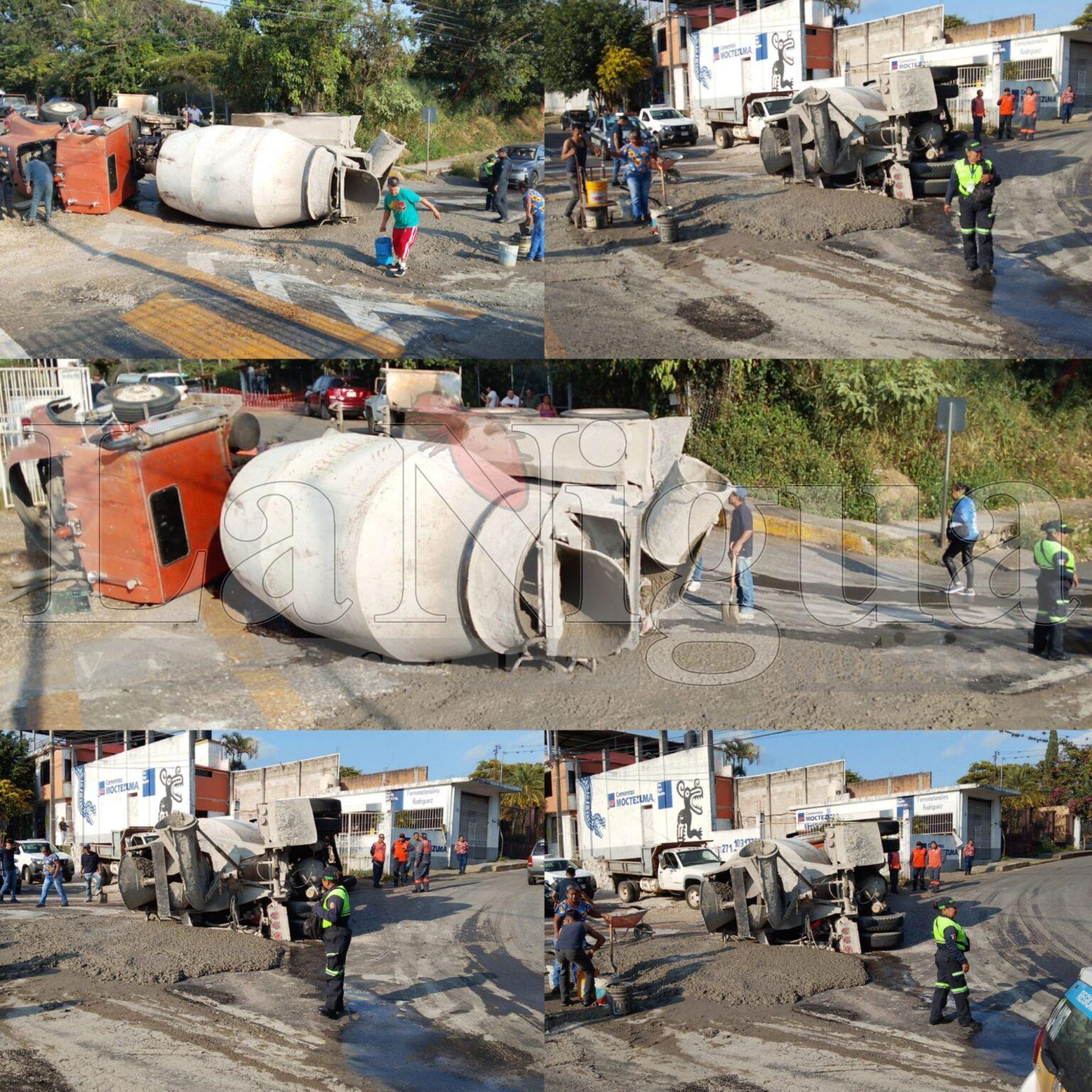 VOLCADURA DE REVOLVEDORA EN LA CARRETERA CÓRDOBA–AMATLÁN DEJA SOLO DAÑOS MATERIALES