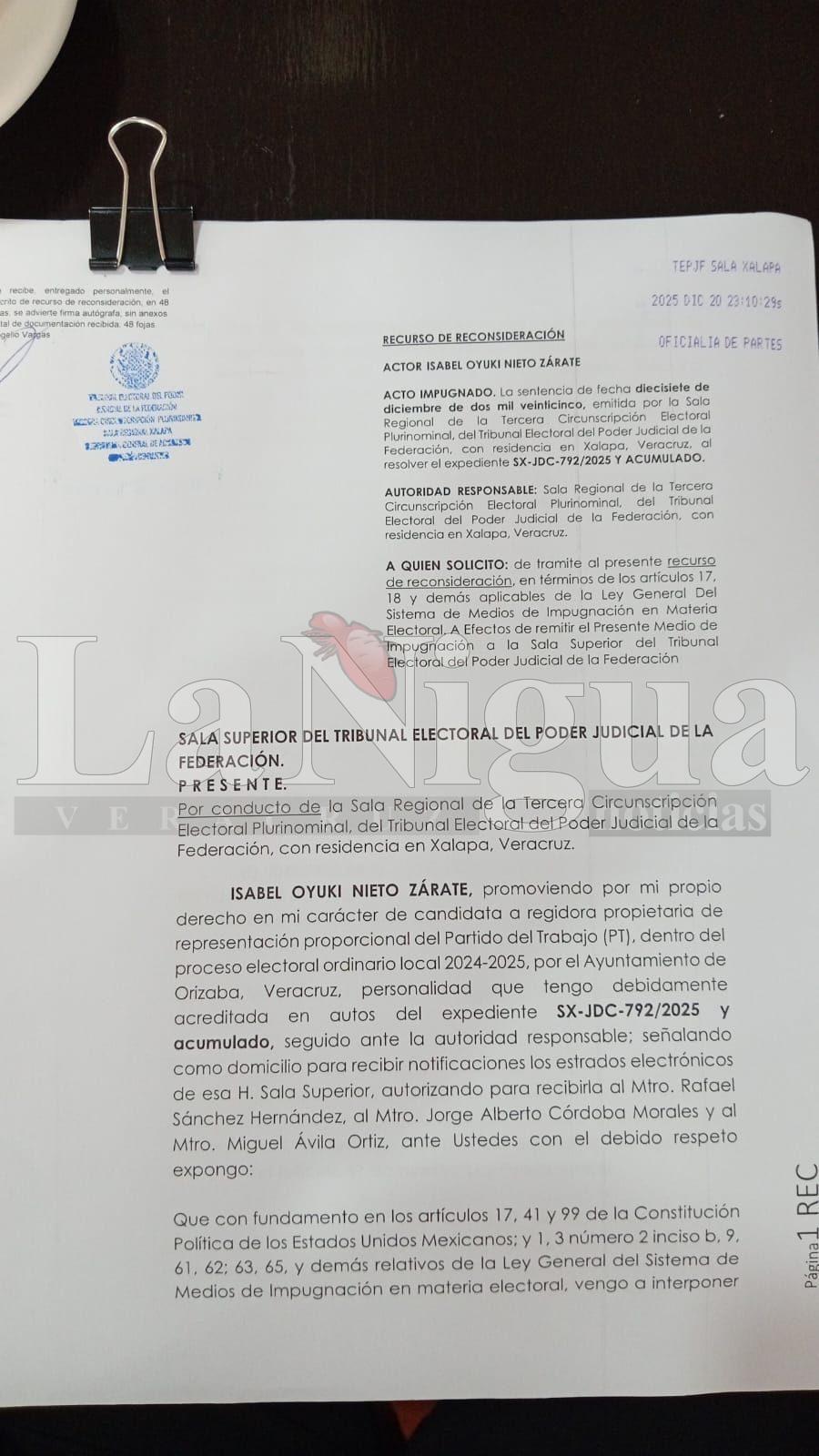 Aún no concluye impugnación de regiduría del PRI en Orizaba; el caso sigue en la Sala Superior