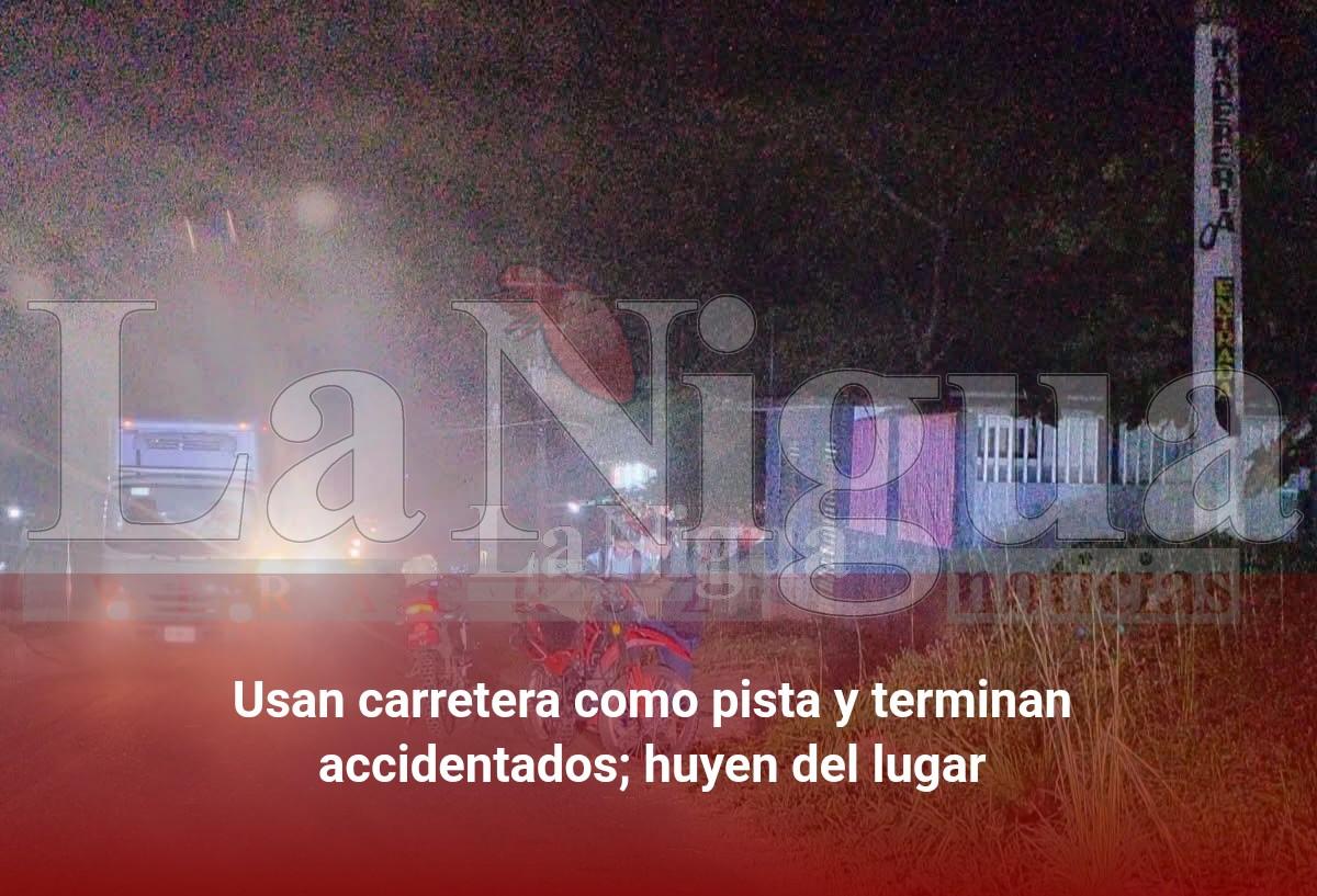 Usan carretera como pista y terminan accidentados; huyen del lugar