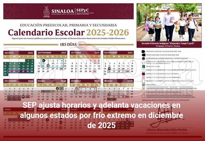 SEP ajusta horarios y adelanta vacaciones en algunos estados por frío extremo en diciembre de 2025