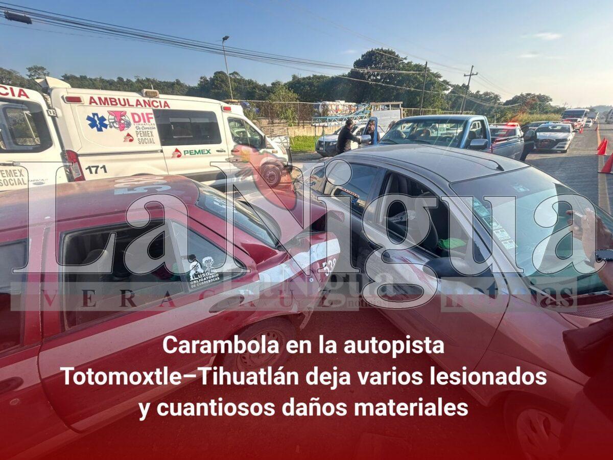 Carambola en la autopista Totomoxtle–Tihuatlán deja varios lesionados y cuantiosos daños materiales