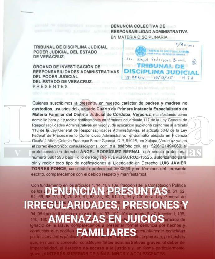DENUNCIAN PRESUNTAS IRREGULARIDADES, PRESIONES Y AMENAZAS EN JUICIOS FAMILIARES