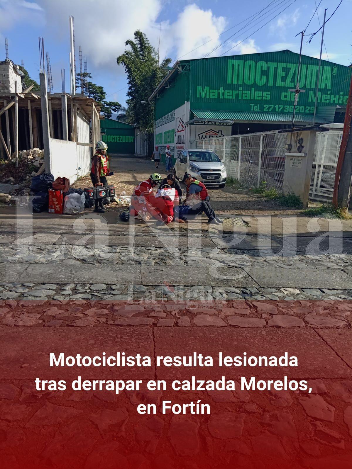 Motociclista resulta lesionada tras derrapar en calzada Morelos, en Fortín