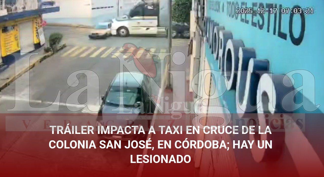 TRÁILER IMPACTA A TAXI EN CRUCE DE LA COLONIA SAN JOSÉ, EN CÓRDOBA; HAY UN LESIONADO